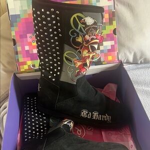 Ed Hardy Black Studded Boots